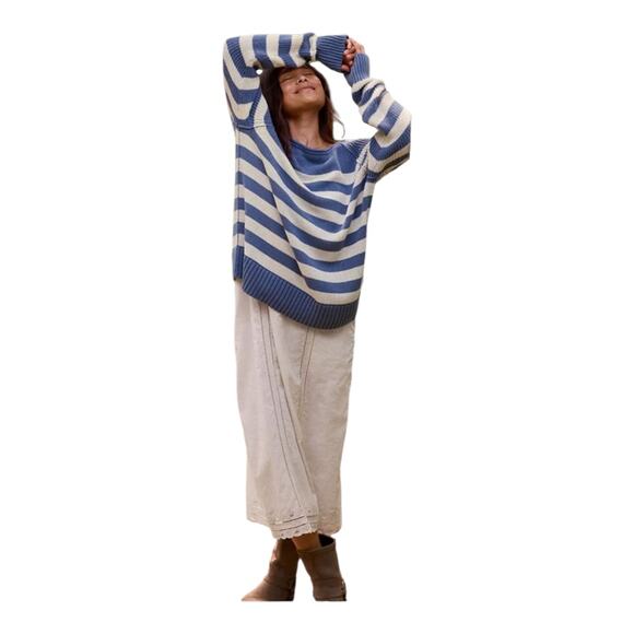 Aerie Bistro Womens size XL Oversized Striped Cable Knit Sweater Casual Grandpa - Picture 2 of 8